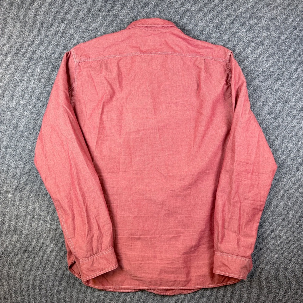 J Crew Chambray Shirt Mens L Pastel Red Long Sleeve Work Utility Chin Strap - Picture 3 of 10